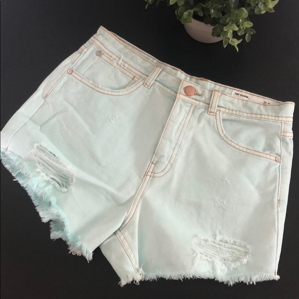Zara Trafaluc Demin Distressed Hi-Rise Shorts
